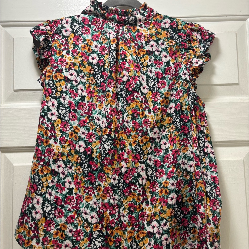 Floral Ruffle Sleeve Blouse - Pink, Yellow, Black